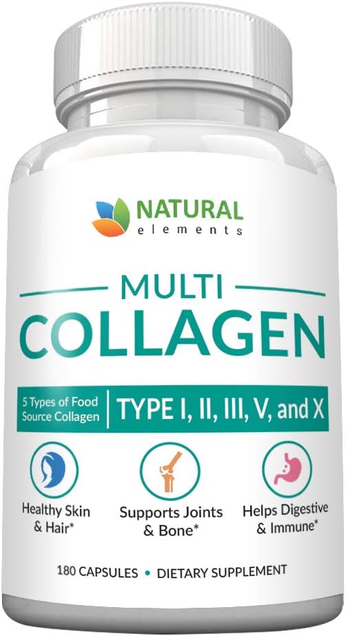 Multi Collagen 180 Protein Capsules - Type I, II, III, V, X Collagen Pills - Proprietary Blend of Eggshell, Chicken, Wild Fish & Grass-Fed Beef Collagen Peptides - 2025mg per serv