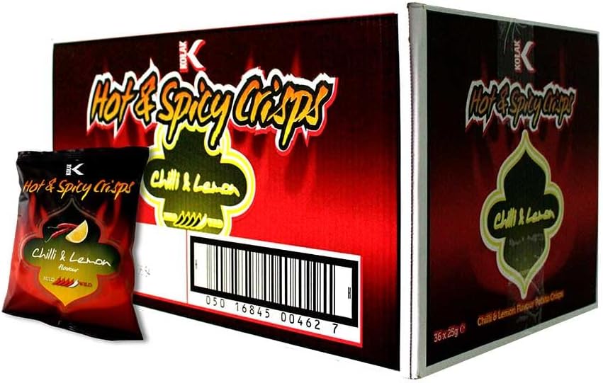 Kolak Hot and Spicy Chilli Lemon Flavour Potato Crisps - 25g (Pack of 36) - Irresistible Indian Snack | Zesty and Spicy Flavor | Perfect for Parties, Snacking, and On-the-Go | Premium Quality