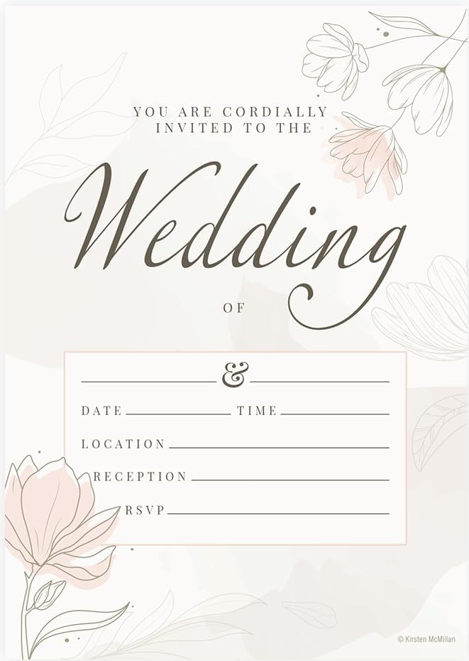 Kirsten McMillan 25 White Wedding Invitations with Envelopes A6 Wedding Invites with Envelopes Designed and Printed in the UK (Pack of 25)