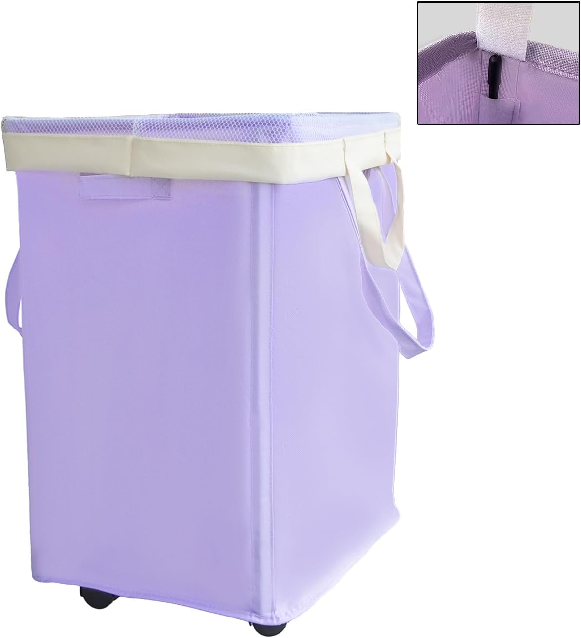 75L Collapsible Tall Laundry Hamper, Laundry Basket with Wheels with Removable Wash Bag Waterproof Clothes Hamper, Narrow Corner Clothes Bins with Handles for Bathroom