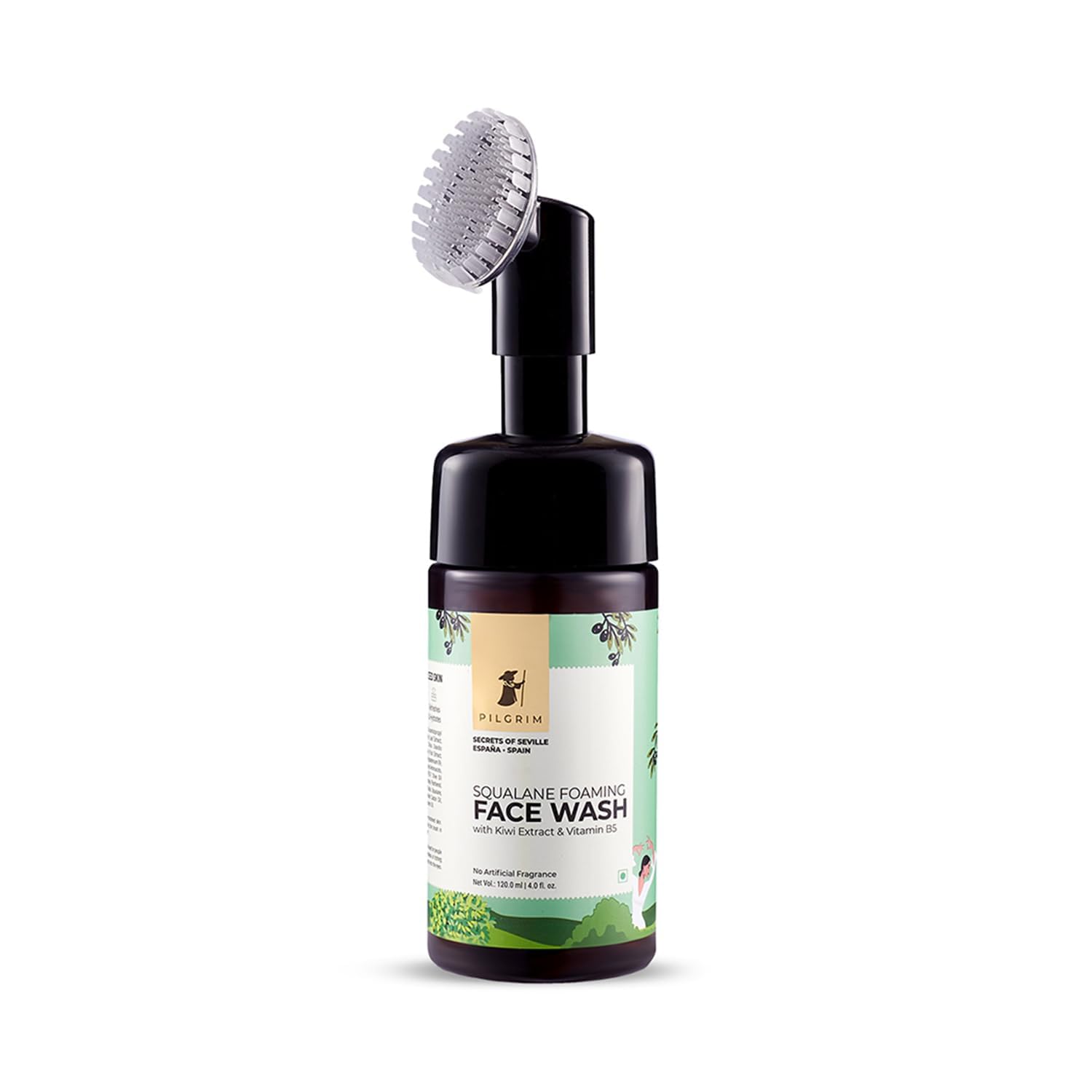 Pilgrim Squalane Foaming Face Wash | Deep Cleansing & Hydrating | Removes Dirt, Oil & Impurities | Enriched with Kiwi Extract & Vitamin B5 | Gentle & Non-Drying | 4.05 Fl Oz (120ml)