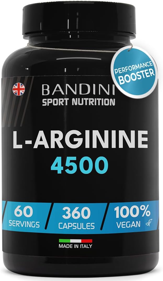 Bandini® L-Arginine 360 Capsules - 4500 mg High Dosage - Caps with Pure L Arginin HCL Powder - Natural Food Supplement - No Additives, Vegan - Ideal for Athletes - Italian Quality