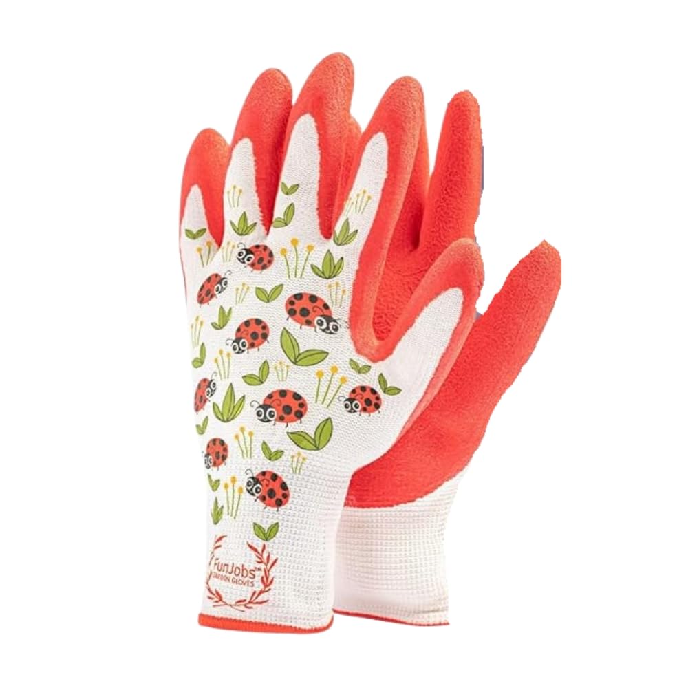 FUNJOBS Ladybird Gardening Gloves for Women, 1 Pair, Medium stretchy, Gardening gift, Designed by female for females