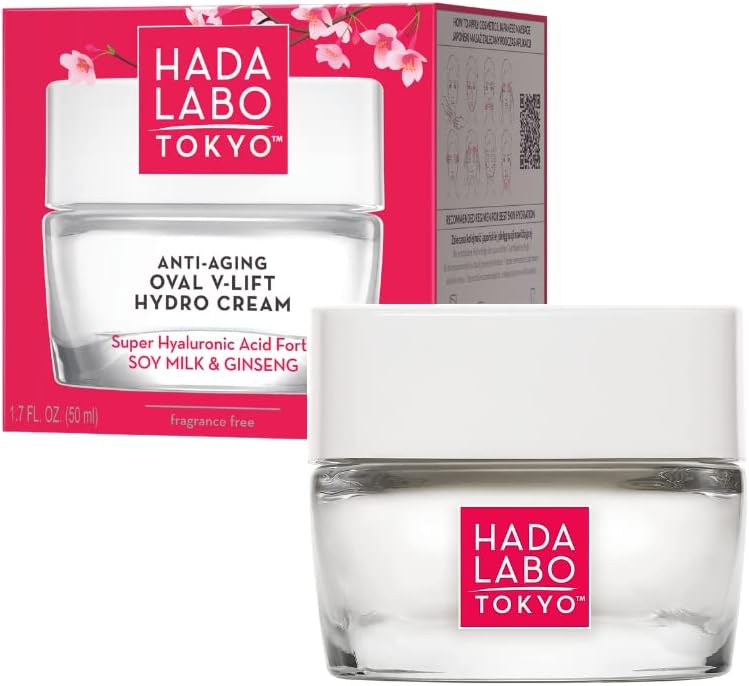 Hada Labo Tokyo, Oval V-Lift Hydro Cream, Super Hyaluronic Acid Forte, Soy Milk and Ginseng, Anti-Wrinkle Effect and V-Lifting of the Face Oval Hydro Face Cream for Day and Night