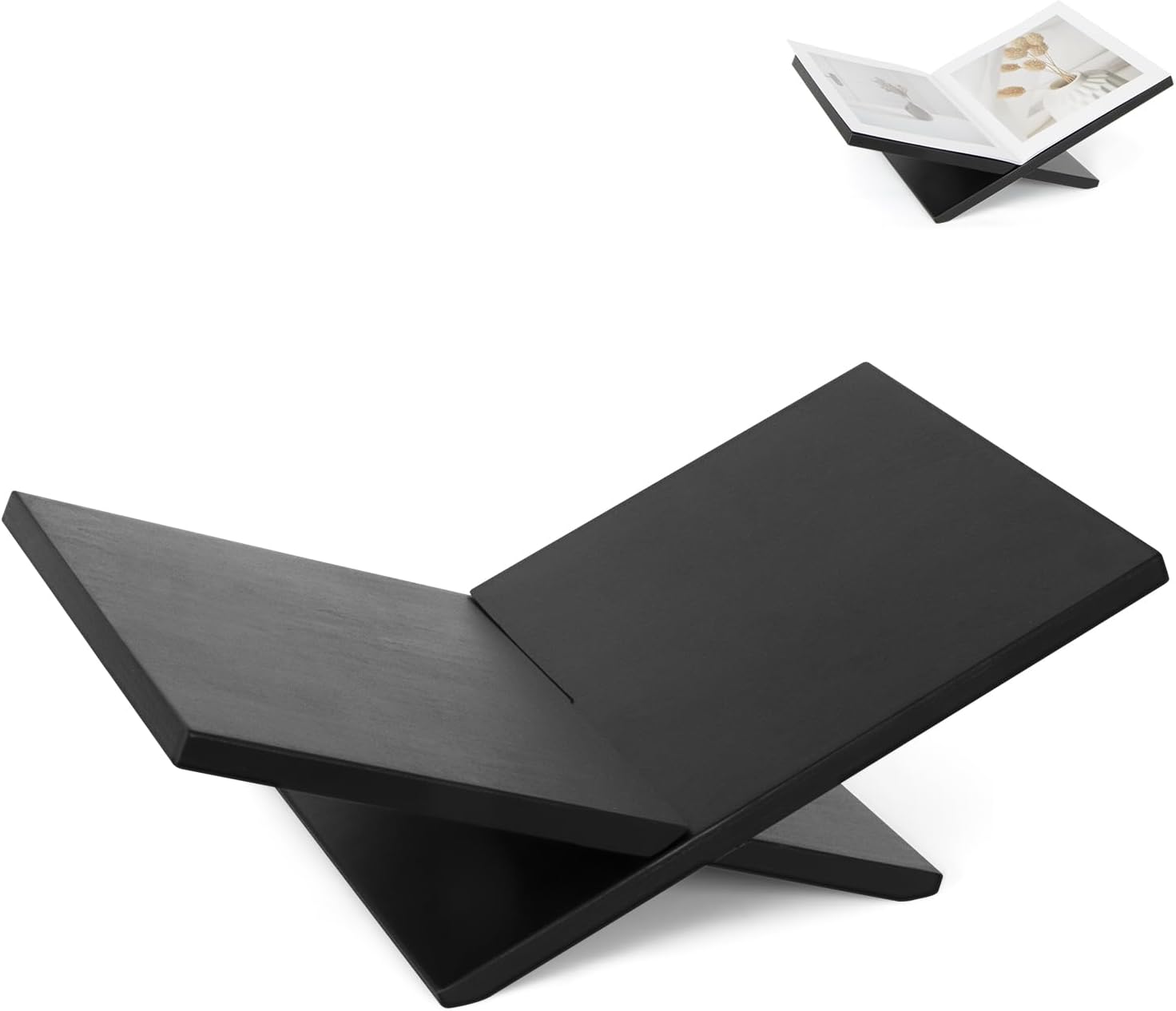 PUERSI Open Display Stand, Wooden Large Book Holder, Coffee Table Stand, Wood Easel for Magazine, Art, Cook Book, Bible, Quran - Black