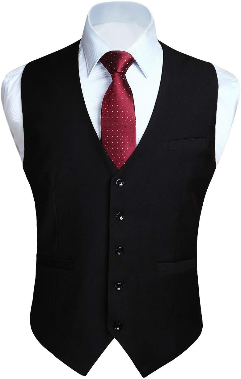 HISDERN Men's Suit Vest Business Formal Dress Waistcoat Vest with 3 Pockets for Suit or Tuxedo Slim Fit