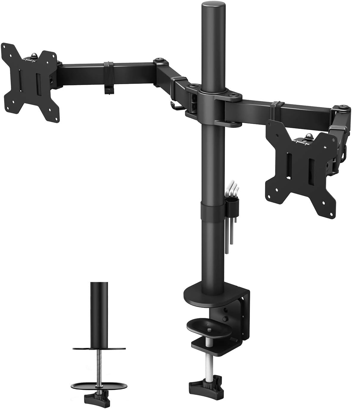 BONTEC Dual Monitor Stand, Adjustable Arm Desk Mount for 13-27 Inch Screens, VESA Mount, Full Motion Tilt & 360° Rotation, Max 10kg per Arm, Height Adjustable, Easy Install
