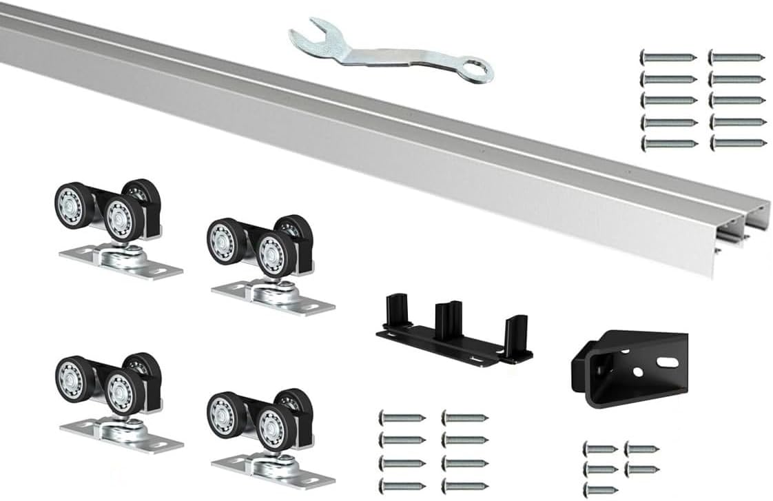 DIYHD 72" Ceiling Mount Bypass Sliding Door Hardware for 2 Doors,Silver Box Rail Pocket Door Wardrobe Closet Door Kit,No Door