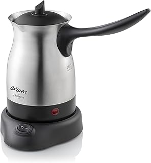 ARZUM Cezve Electric Turkish Coffee Maker, Stainless Steel, Boil-Dry Protection, Lid for Extra Protection, Cordless Use, 1 to 4 cups, 120V, 3-pin US-plug, 800W