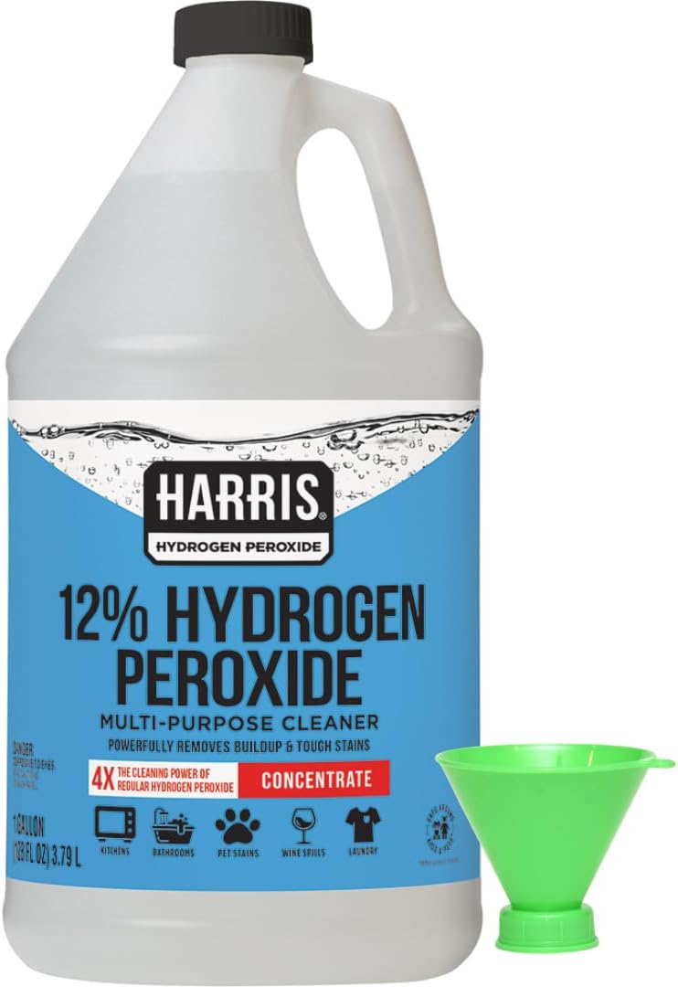 HARRIS 12% Concentrated Hydrogen Peroxide, 128oz, for Kitchen, Bath, Laundry, Home and Garden with Easy Fill Funnel