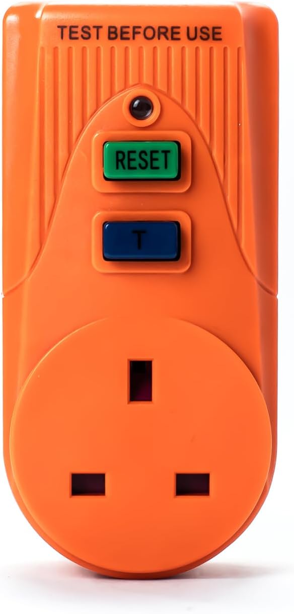 STATUS Orange Circuit Breaker | 13A UK Plug RCD Socket Adapter | SRCDORX3