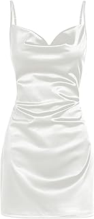 ZAFUL Women's Satin Sleeveless Spaghetti Strap Mini Dress Sexy Slip Cowl Neck Silky Cocktail Party Dresses