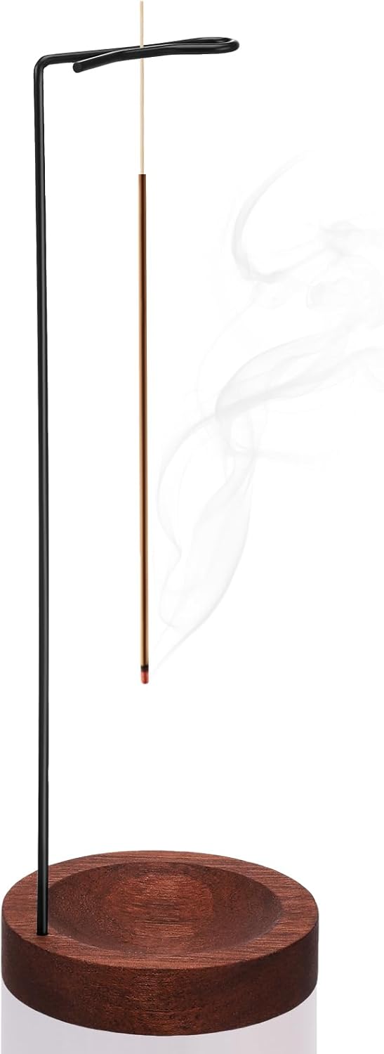 Incense Holder, Wooden Upside Down Incense Holders for Sticks Ash Catcher, Modern Design With Cone Coil for Home Decor Yoga Spa Madiation(Walnut Wood)