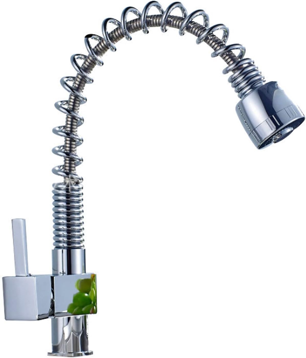 Spring Pull-Out Kitchen Faucet, 360°Rotation Hot and Cold Water Mixer Tap, Square Kitchen Faucet, Brass Single Hole Single Handle Vegetable Bowl Sink Fauce, Double Outlet