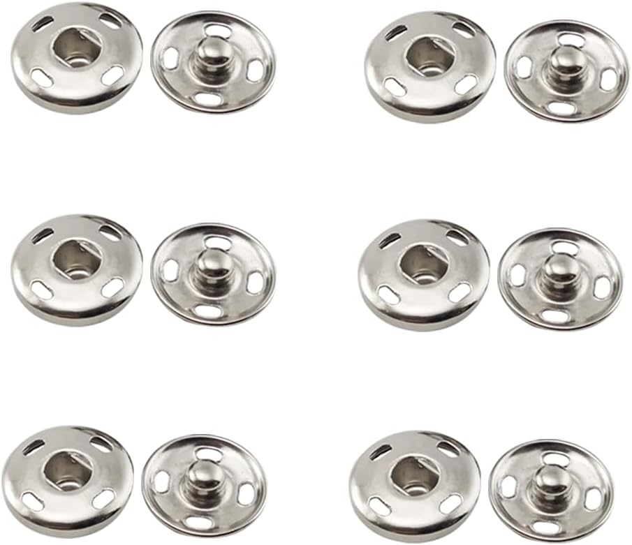 Sew on Snap Buttons, 6 Sets Press Studs Snaps Fasteners Buttons for Clothes Purse Handbag Craft DIY Supplies 15mm