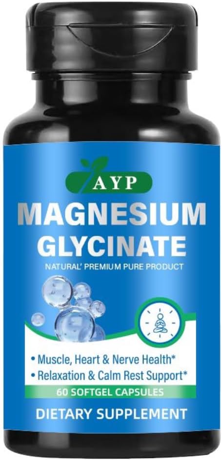 Magnesium Glycinate Supplements 2000mg High Strength Premium Pure Magnesium - 60 Capsules for Muscle Heart Nerve Health Relaxation Calm for Men & Women