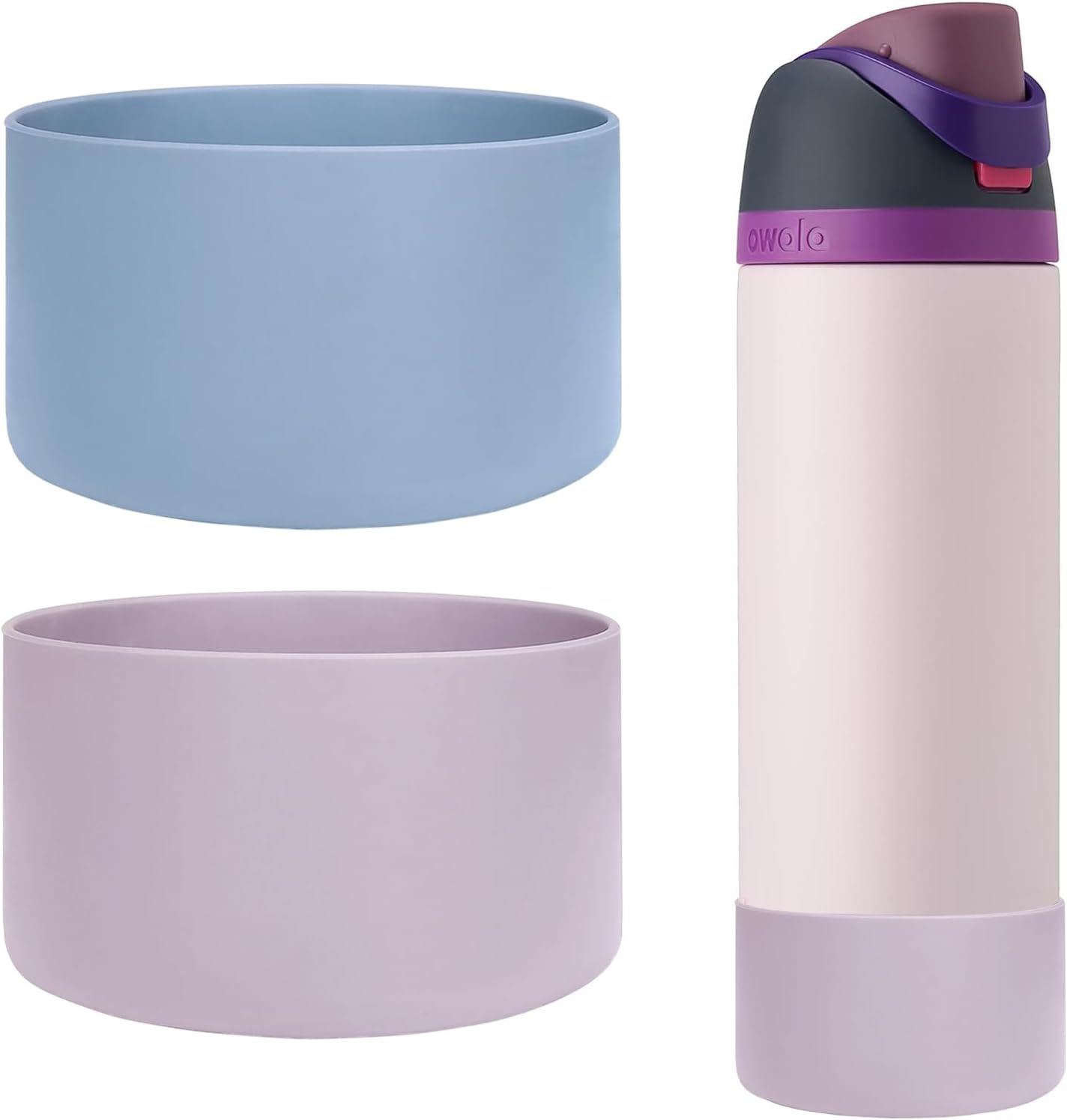 WK IEASON 2Pcs Silicone Water Bottle Boot for Owala 32oz, Protective Flask Bottom Cover Base for Owala FreeSip Twist and Flip Flask Bottles (Chambray/Orchid, 32OZ)
