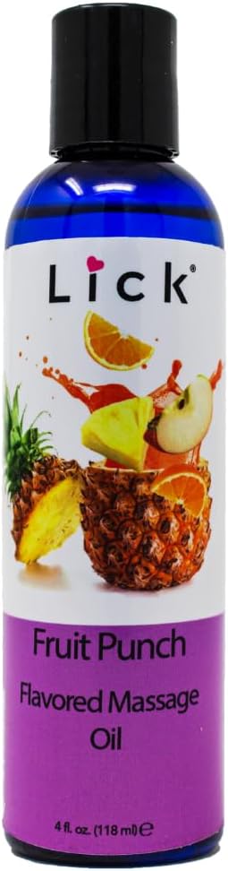 Fruit Punch Flavored Massage Oil with Vitamin E, Edible Body Massage Oil for Women and Men with Sweet Almond Oil, Relaxing and Non Sticky Full Body Massages 4 oz
