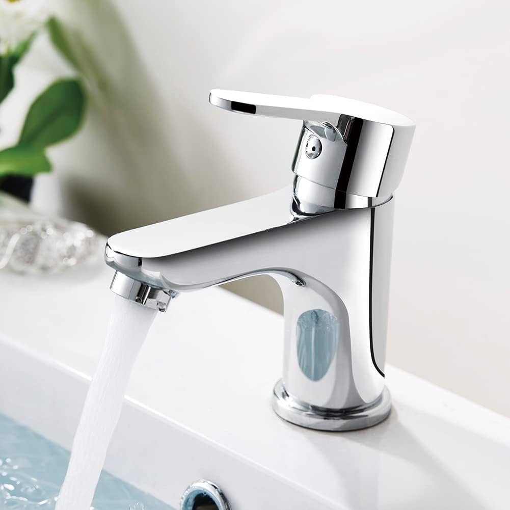 GRIFEMA Bathroom Basin Mixer Tap – Single Lever Tap Hot and Cold Mixer, Brass Faucet with G3/8” Flexible Hoses, Chrome Finish – Durable Bathroom Sink Tap Easy Install for UK Bathrooms