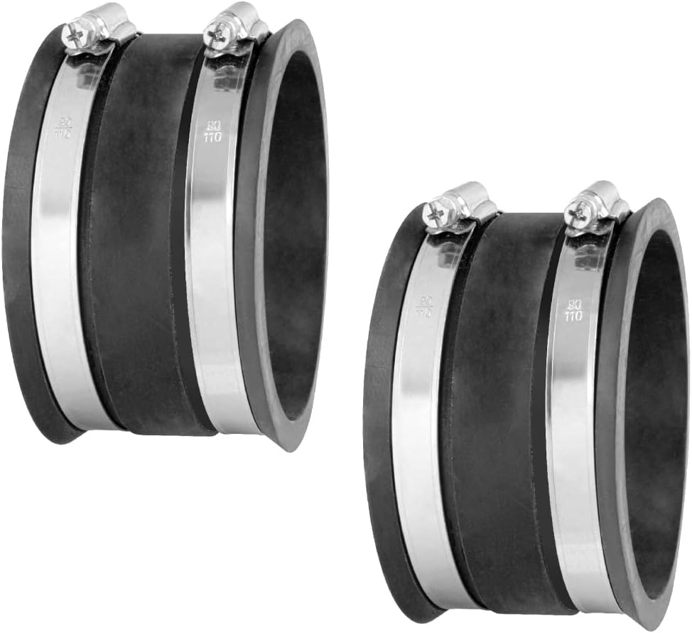POWERTEC 70149-P2 4 Inch Dust Control Flex Cuff with Steel Hose Clamps, Hose Connector Rubber Cuff Coupler for Woodworking Dust Collection Fittings, Dust Collector Accessories & Machinery, 2 pack