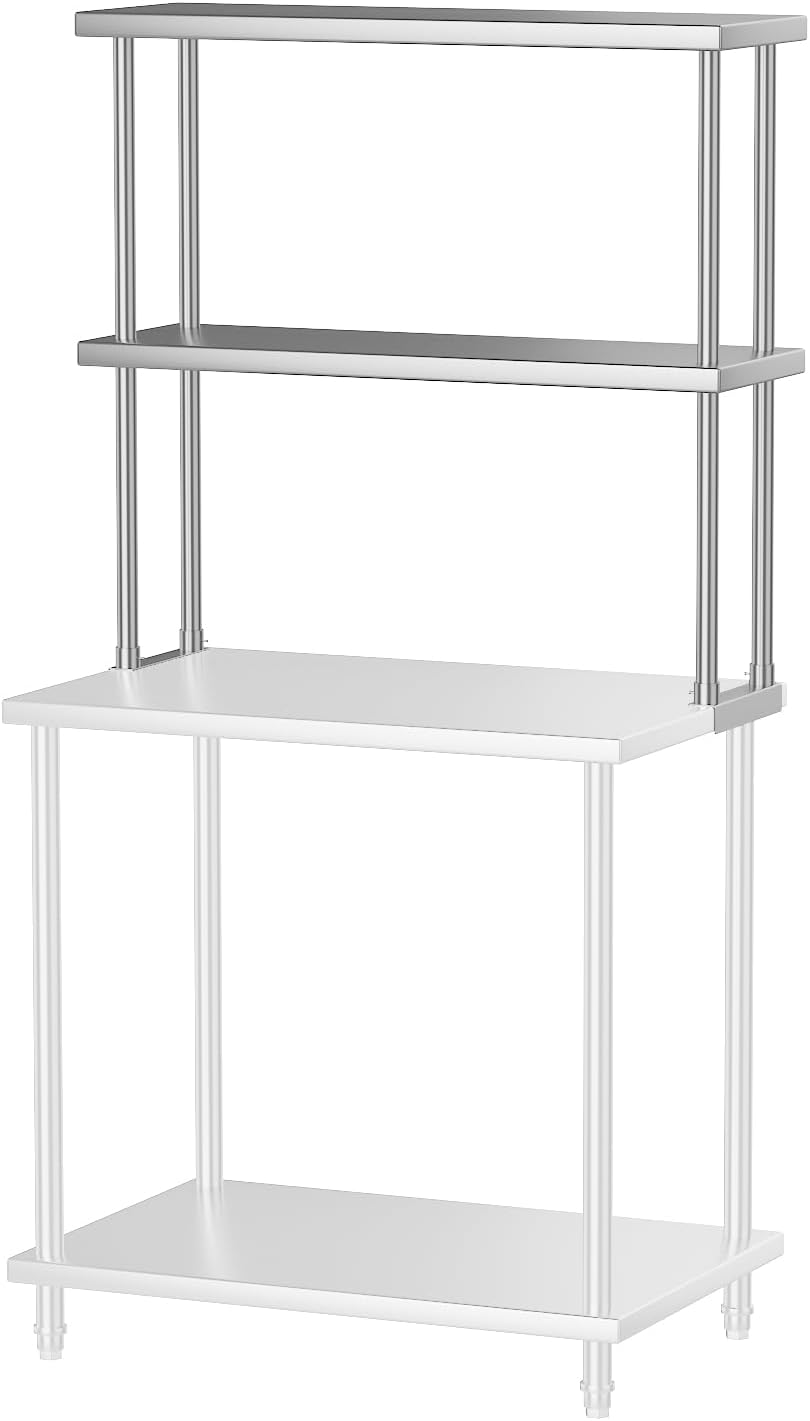 Stainless Steel Overshelf Shelves for Work & Prep Table 12" x 36", 2 Tier Double Deck Overshelf with Adjustable Shelf, Commercial Countertop Shelf for Kitchen, Restaurant