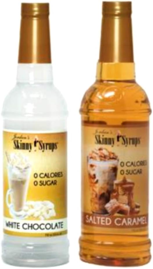 Jordan's Skinny Syrups New Favorites Collection Duos Sugar Free White Chocolate and Salted Caramel Coffee Syrup Healthy Flavors with 0 Calories, 0 Sugar, 0 Carbs 750ml/25.4oz Bottle