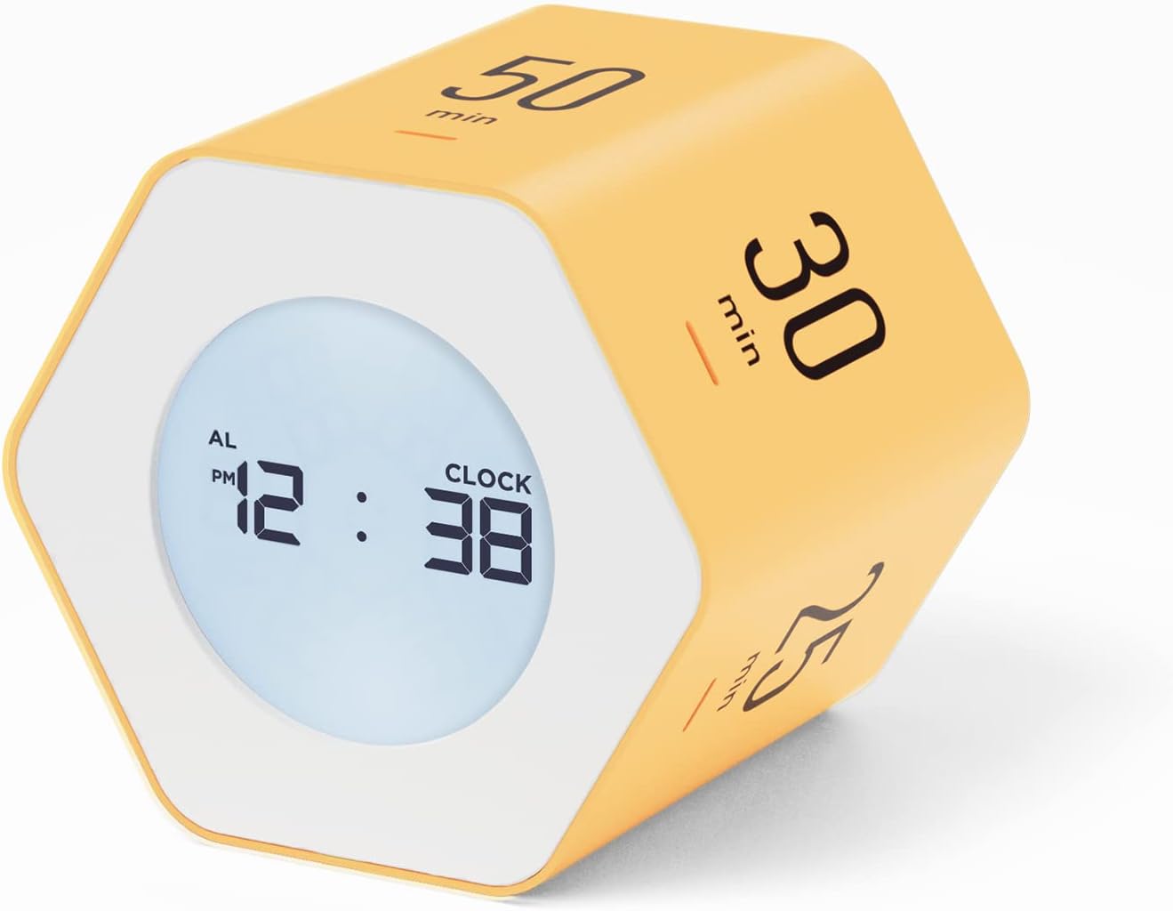 mooas Multi-Hexagon Clock Timer, Cube, Backlight, Countup/Down (Yellow) | 6 Preset Times, Productivity Timer, 12/24H Clock, Battery Operated, Sound/Mute, Easy to Use, Exercise, Study, Cooking, Work