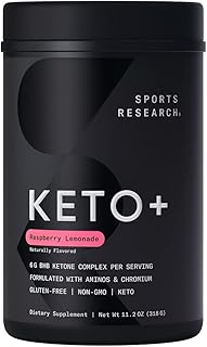 Sports Research Keto Plus Exogenous Ketones with goBHB - 30 Servings | Keto Electrolyte Powder for Hydration, Energy, Focus & Ketosis | Keto Certified, Vegan Friendly (Raspberry Lemonade)