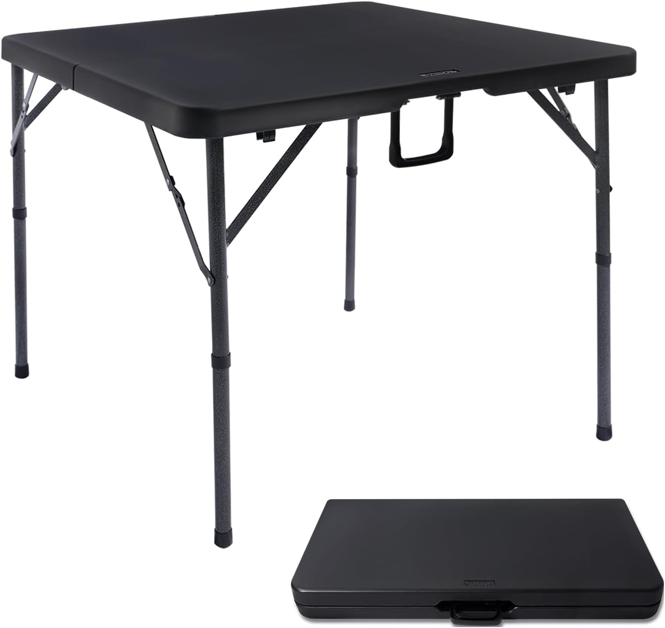 Byliable 34" Square Folding Card Table, Fold-in-Half Utility Dining Portable Table Heavy Duty HDPE Plastic Foldable with Carrying Handle Indoor Outdoor for Picnic, Camping, Party, Black