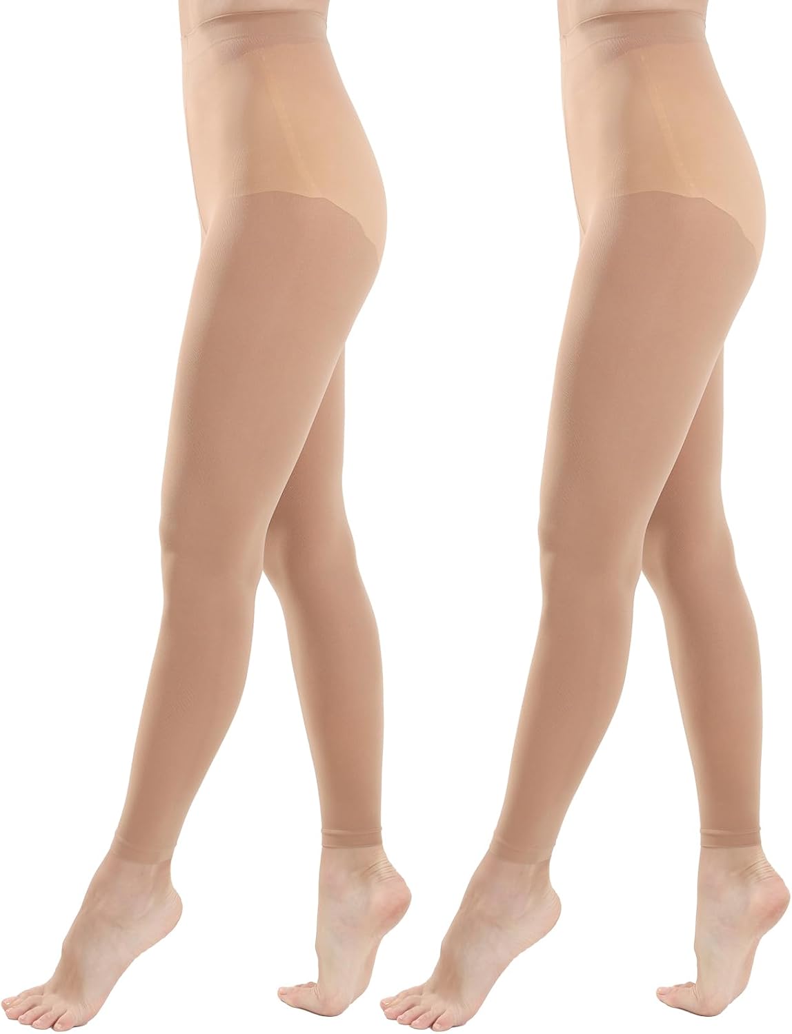 MANZI Footless Tights for Women Dance Tights 40 Denier Semi Opaque Pantyhose 2 Pairs