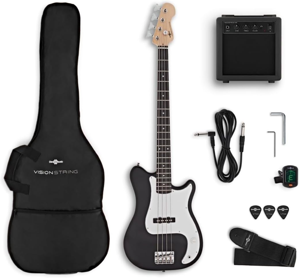 VISIONSTRING Electric Bass Guitar and Amp Kit for Adults and Beginners Full Size Bass Guitars, Black