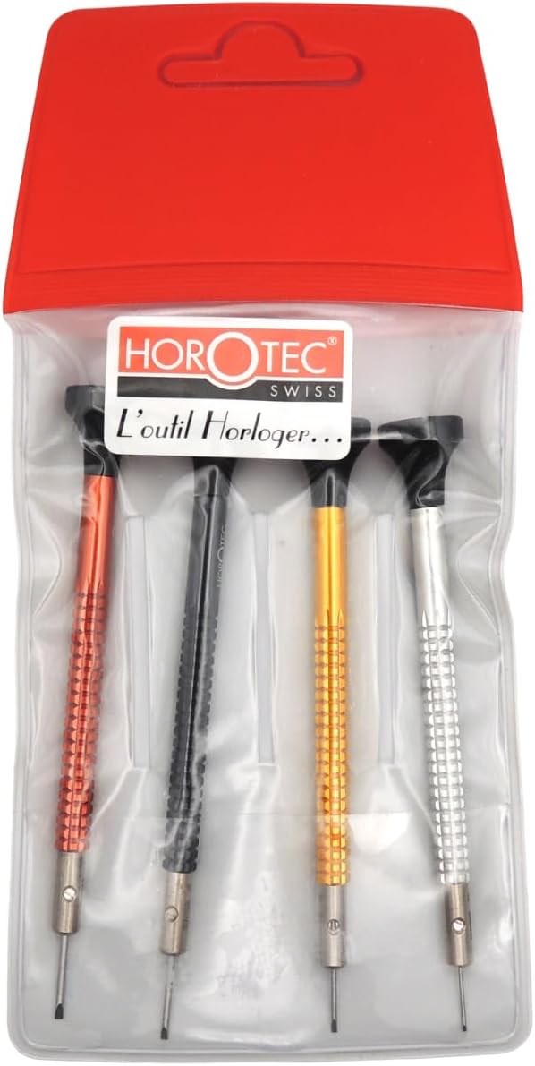 Horotec MSA01.020 (01.020-F) Set of Precision Screwdrivers in Aluminium and Stainless Steel Bits - Swiss Made, Red