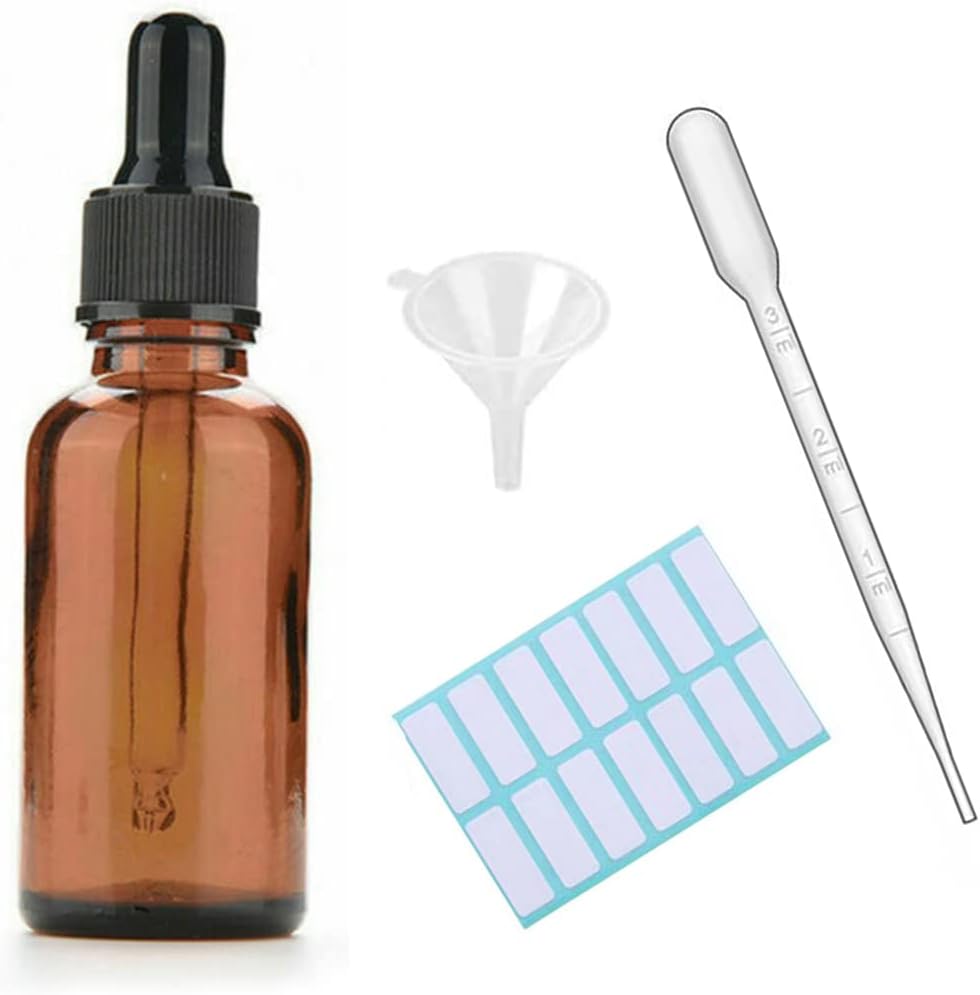 SKYPRO 1 Pack Amber Glass Dropper Bottles (30ml) - Essential Oil Bottles with Glass Pipette & Black Cap - UV Protection, Refillabl, Leak-Proof, for DIY, Aromatherapy,