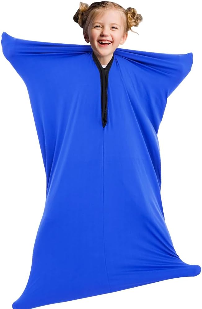Vmxlso Sensory Body Sock Kids, 47"x27" Full-Body Wrap Stretchy Sensory Sock, Body Sock Sensory Kids to Relieve Stress, Self-Claming Sensory Socks for Children with Autism and Anxiety (Blue)