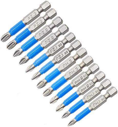 Uadme Magnetic Impact Screwdriver Driver Bits Set, 12Pcs Screwdriver Bit Sets Electric Screw Driver Bit Hex Shank Head Drive Bits(PZ1 PZ2 PZ3 PH1 PH2 PH3)