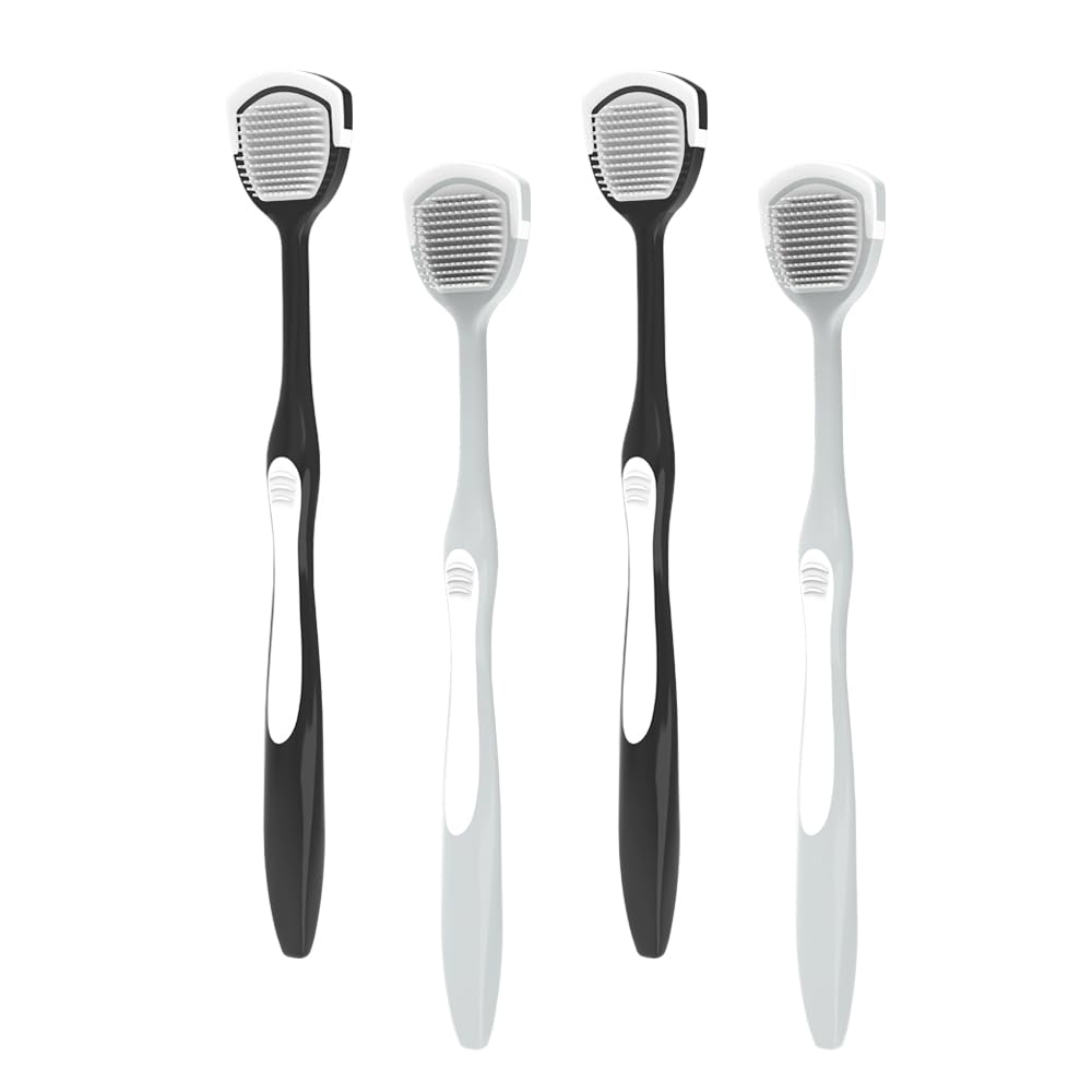 Tongue Cleaner, Tongue Brush, Tongue Scraper for Oral Hygiene, Clean Tongue, Reduce Bad Breath and Make Our Breath Fresher Black,Gray Pack of 4 (Black,Gray)