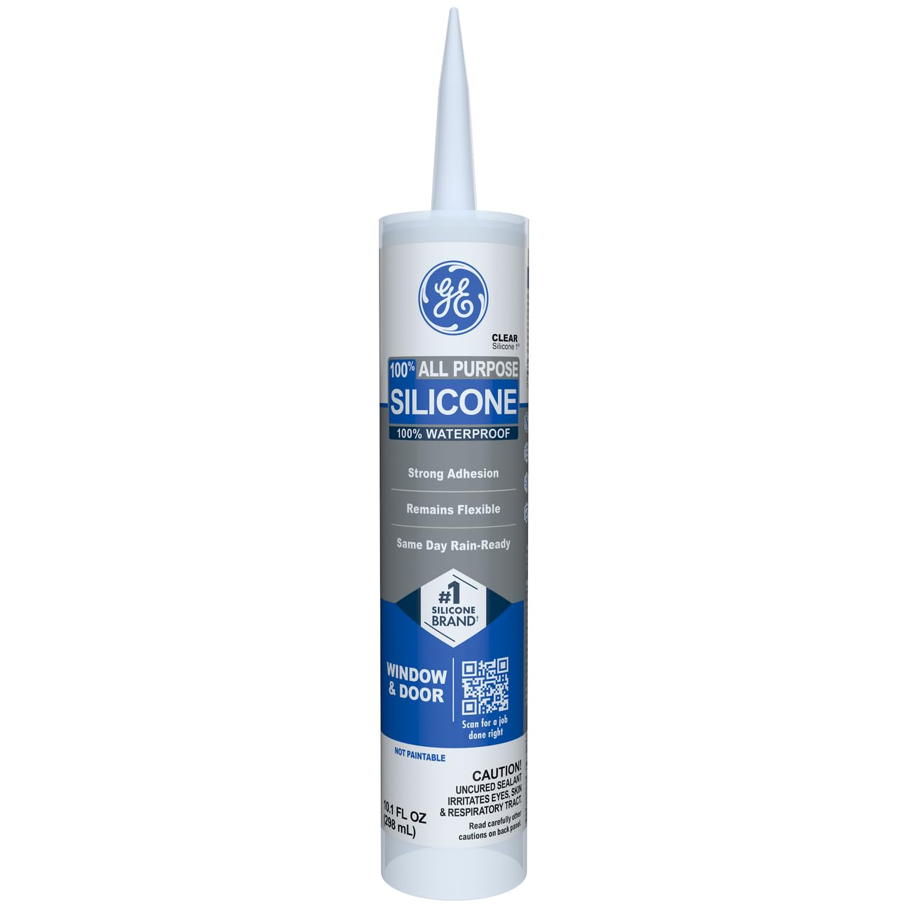 GE All Purpose Silicone Caulk, Clear, 10 fl oz Cartridge, 1 Pack - 100% Waterproof Silicone Sealant, Stronger Adhesion, Freeze & Sun Proof