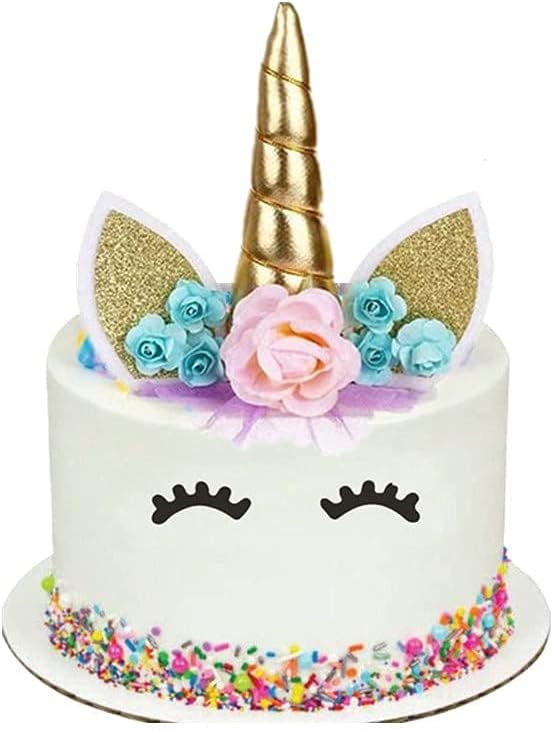 HJHL Unicorn Cake Topper Set, 6 Pieces, Gold, Party Supplies for Birthday, Baby Shower, Wedding, Yellow