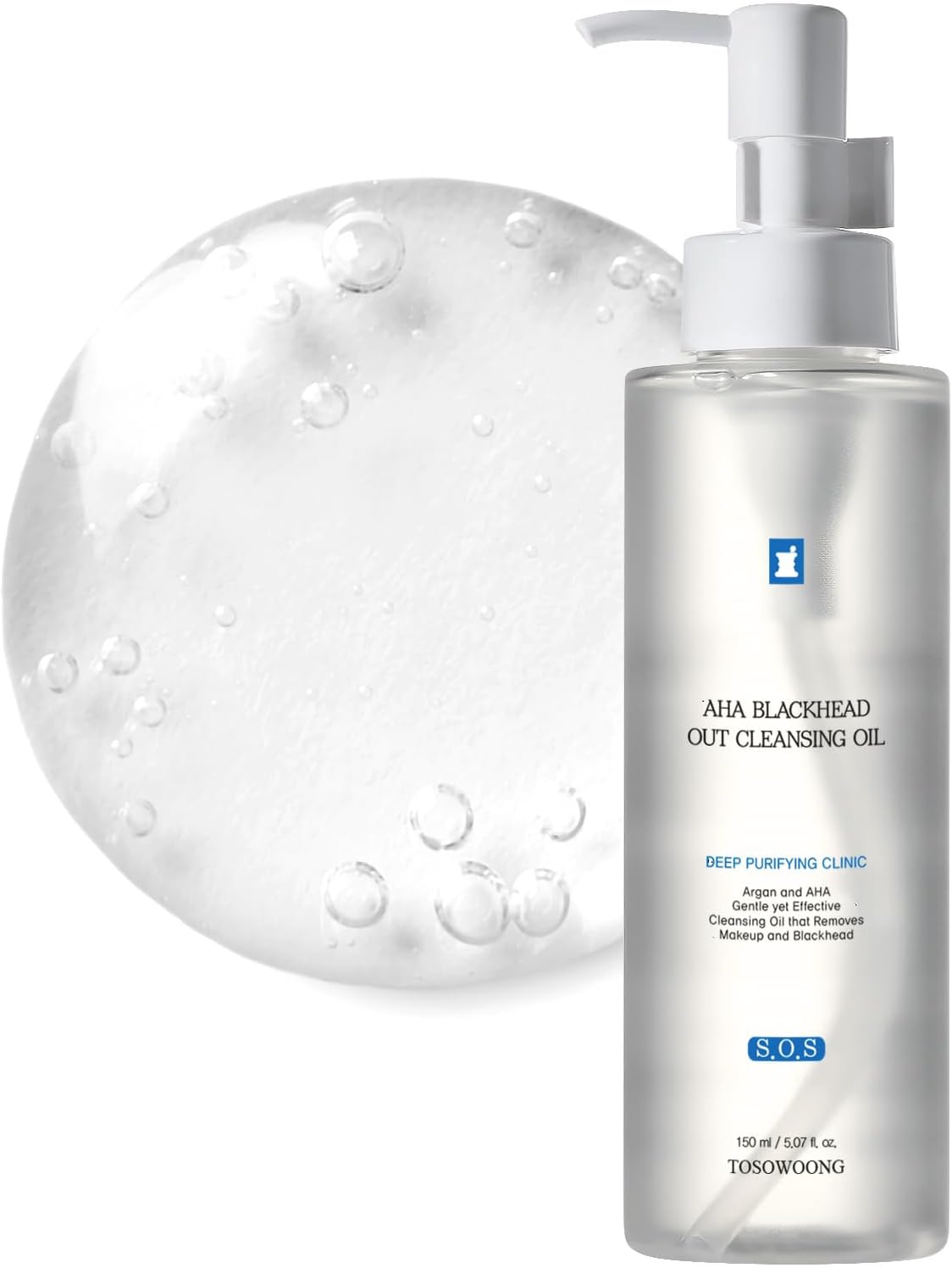 TOSOWOONG AHA Blackhead Out Cleansing Oil, Jojoba Oil, Makeup Remover, Blackhead & Pore Cleaner, Gentle Face Cleanser, Korean Skincare, 150ml, 5.07 fl. oz.