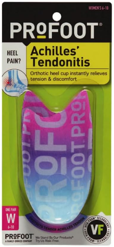 PROFOOT Achilles Tendonitis Orthotic Heel Cup for Women (Sizes 6-10) - Pain Relief Shoe Inserts for Heel Support & Alignment - 1 Pair