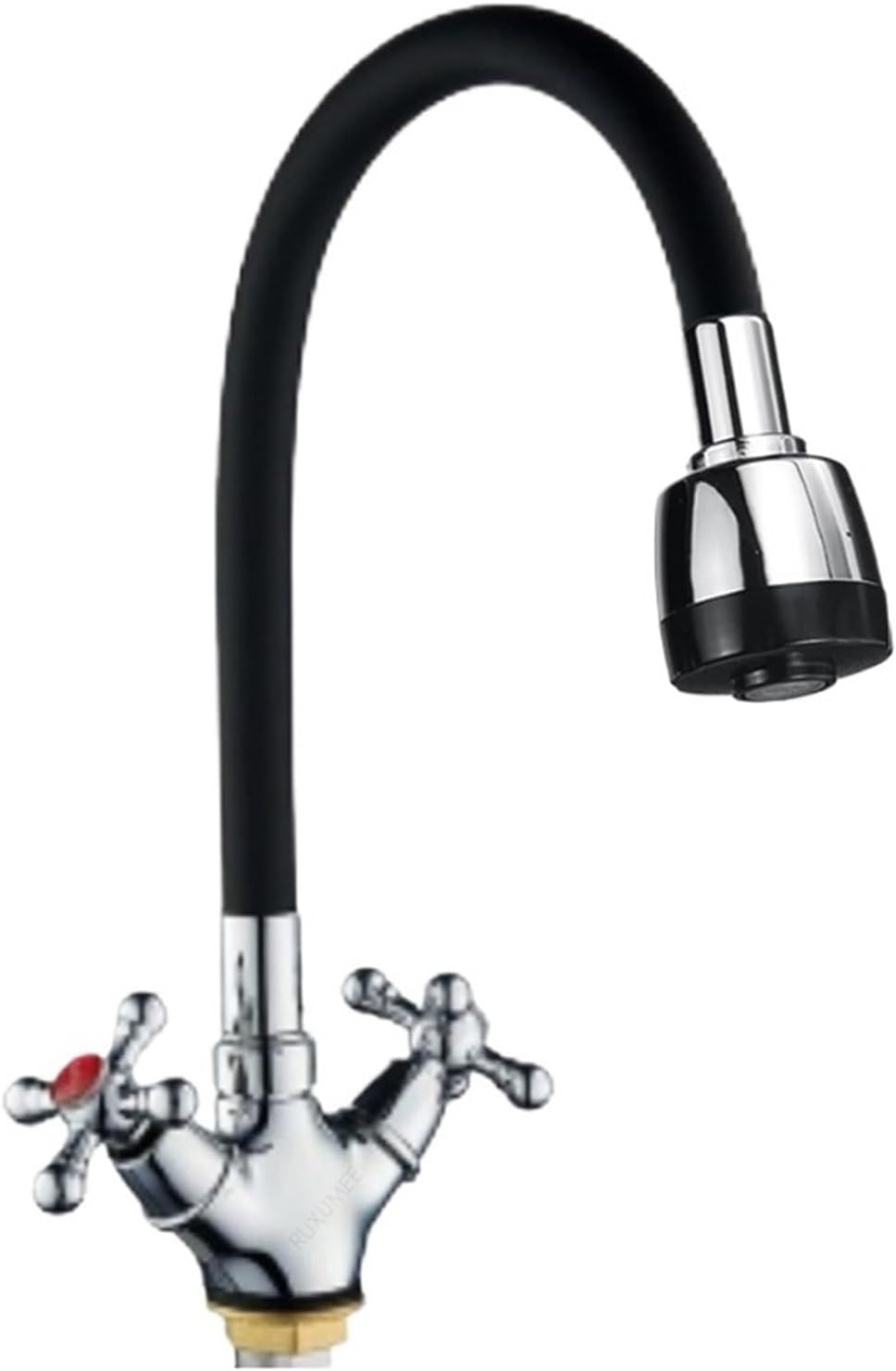 Retro 360 Rotatable Flexible Kitchen Faucet Basin Dual Modes Cold and Hot Water Mixer Tap Polished Chrome Deck Mount Dual Handle(Faucet with 2 Pipes)