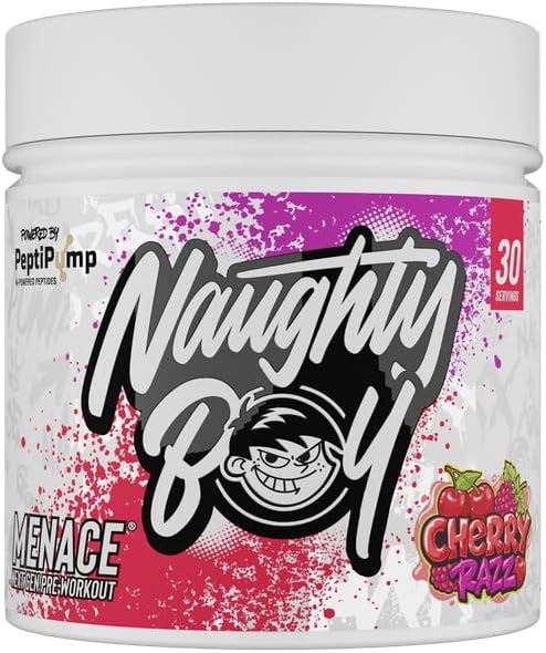Naughty Boy Menace V2 Pre Workout - AI Powered Pre Workout Powder for Men & Women | Energy Drink Supplements | Peptipump, Citrulline, Beta Alanine | 30 Servings | Cherry Razz