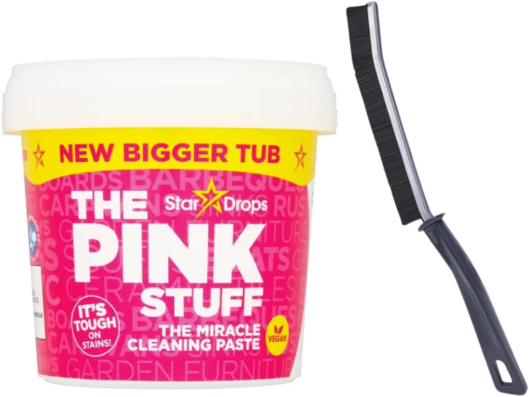 Pink Cleaning Miracle Paste 850g, Bundled with Hard-Bristled Crevice Cleaning Brush. Cleaning Tool for those hard to reach places. Ideal for narrow corners of Home, Kitchen and Bathroom.