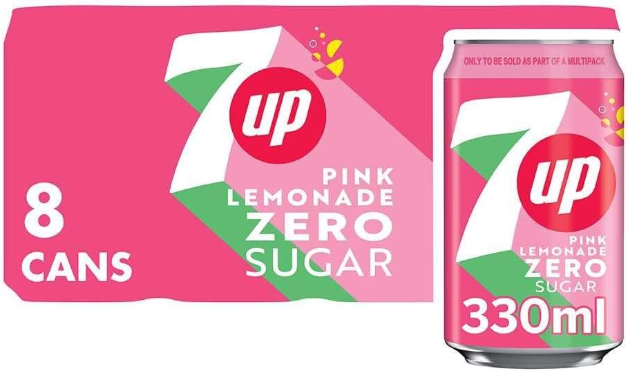 7UP Zero Pink Lemonade, 330ml can (Pack of 8)