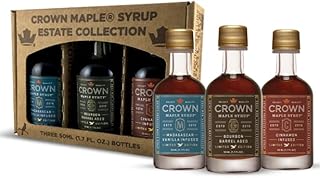 Crown Maple Artisan Trio Collection in Petite 50ML (1.7 Fl. Oz.) Window Box featuring Bourbon Barrel Aged, Madagascar Vanilla Infused, and Cinnamon Infused Organic Maple Syrup