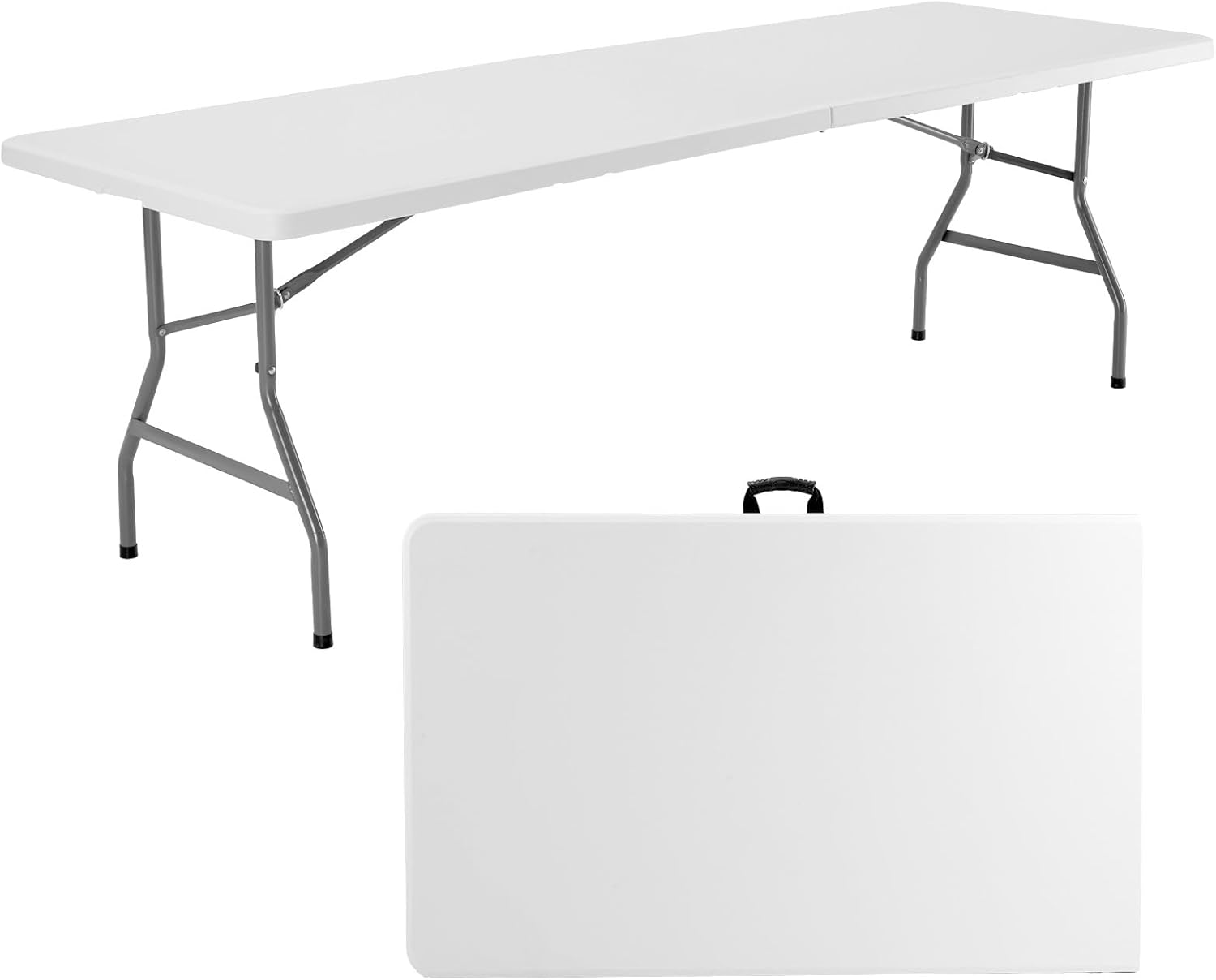 Sweetcrispy 8ft Folding Table Outdoor Indoor Heavy Duty Portable Desk with Carrying Handle for Camping Picnic Party