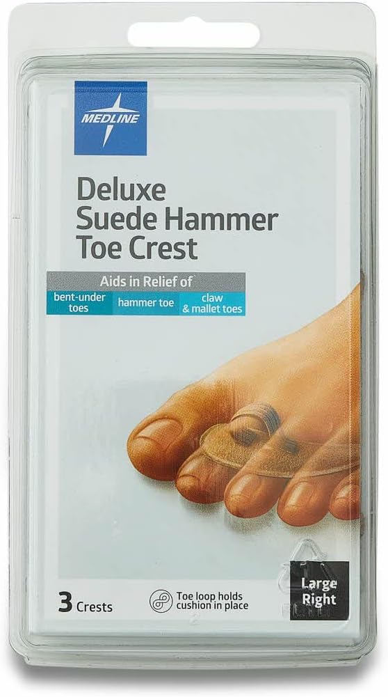 Medline Hammer Toe Crest, Deluxe Suede, Right, Size Large, Pack of 3