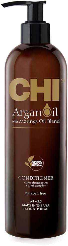 CHI Argan Oil Hair Conditioner Plus Moringa Oil Blend Rejuvenating Conditioner for Dry Damaged Hair Frizzy Hair Products Argan Hair Treatment Hydrates & Strengthens Paraben Free, 340 Ml