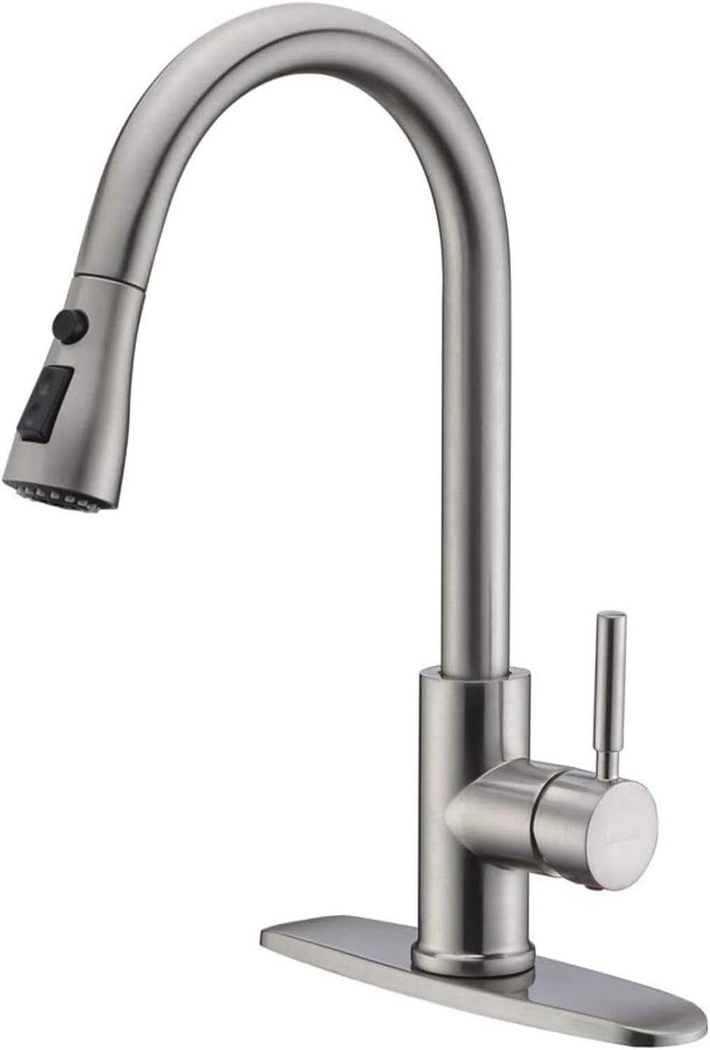 WEWE High-Arc Pull-Down Kitchen Faucet, Brushed Nickel, 3-Mode Sprayer | Soft Silicone Nozzles, Easy to Rub Clean, 360° Swivel, 20-Inch Pull-Down Reach, SUS 304, 1- or 3-Hole Fit, Ceramic Cartridge