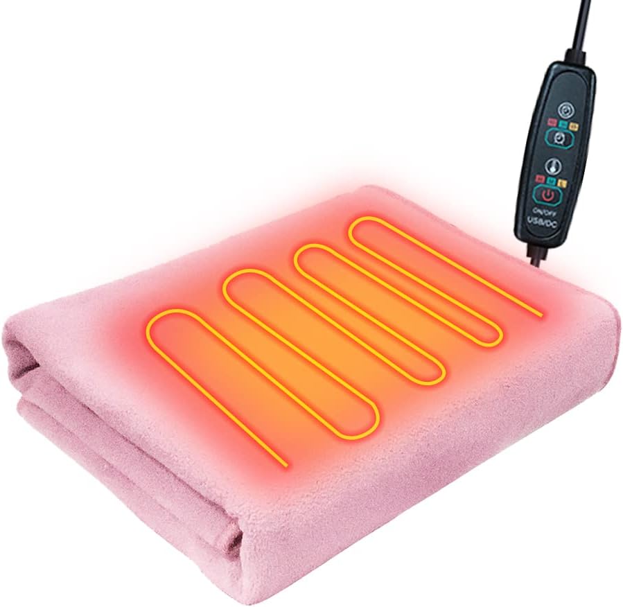 USB Heated Blanket with 3 Temp Settings & Timer, 59in x 31.5in, Pink